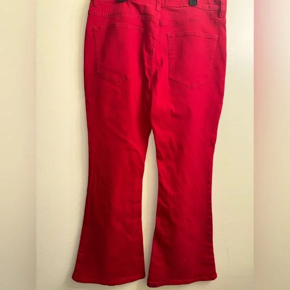 Vintage Pants Red Bootcut Stretch Jeans Womens XL High Rise Flare - Picture 8 of 10